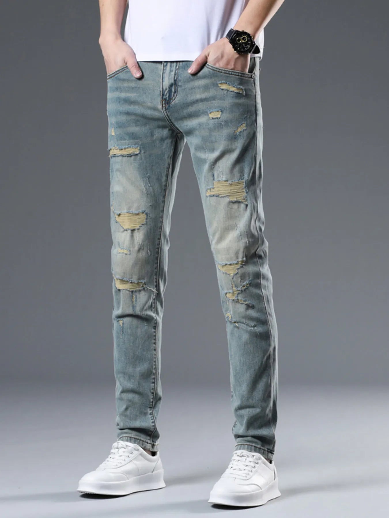 Men's Distressed Slim Fit Jeans - Farnelli