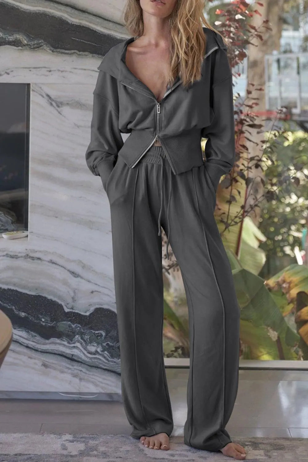 Zip-Up Hoodie and Pants Active Set - Farnelli