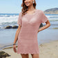 Openwork Round Neck Short Sleeve Cover-UP - Farnelli