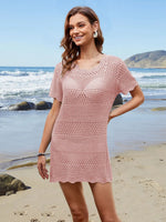 Openwork Round Neck Short Sleeve Cover-UP - Farnelli