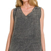 Zenana Double Gauze Raw Edge Acid Washed Tank - ASH BLACK