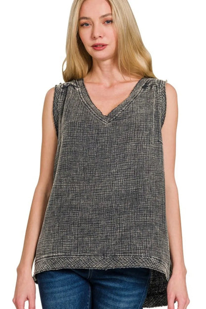 Zenana Double Gauze Raw Edge Acid Washed Tank - Farnelli