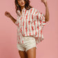 BiBi Bow Ribbon Woven Printed Button Down Shirt - Farnelli