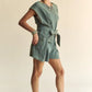 Davi & Dani Acid-Washed Waffle Knit Cuffed Sleeves Romper - Farnelli