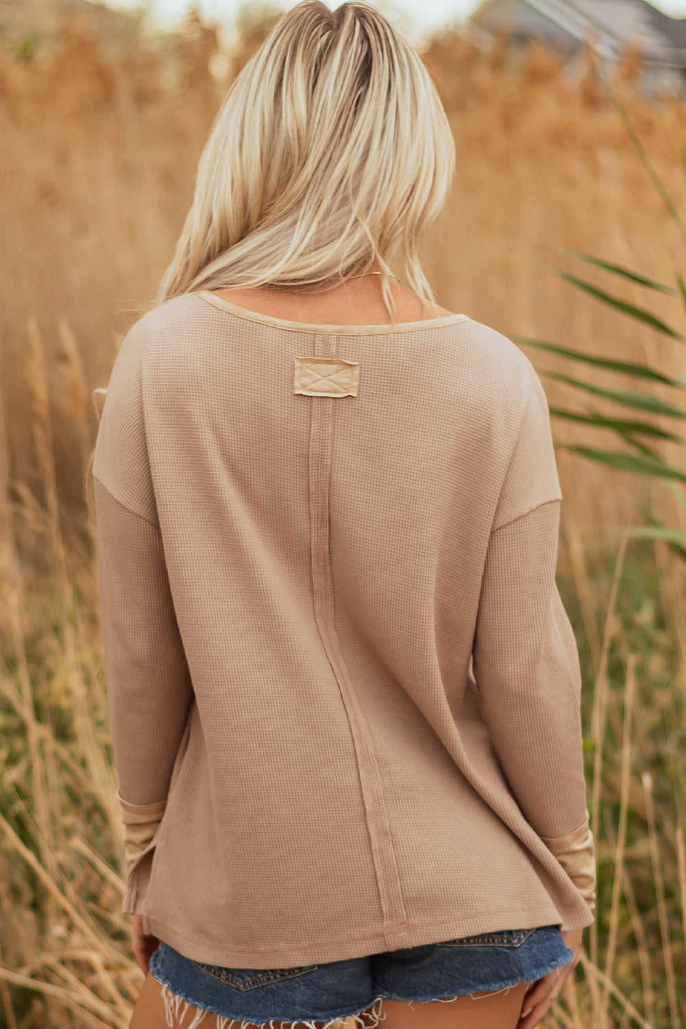 Blake Waffle Textured Tunic Henley Top with Slits - Farnelli
