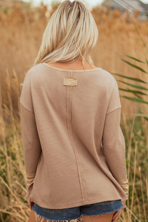 Blake Waffle Textured Tunic Henley Top with Slits - Farnelli