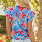 Vada Floral Pompom Trim Flutter Sleeve Blouse - Farnelli
