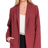 Zenana Woven Long Sleeve Blazer With Lining - BURGUNDY