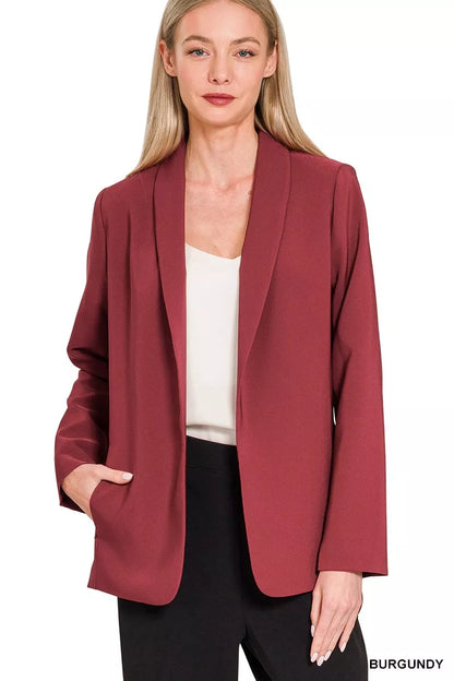 Zenana Woven Long Sleeve Blazer With Lining - Farnelli