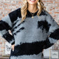 First Love Full Size Abstract Pattern Contrast Feather Yarn Sweater - Farnelli
