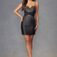 Juliet JT911A Fitted Hot Fix Cocktail Dress With Side Sheer Bodice