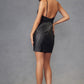 Juliet JT911A Fitted Hot Fix Cocktail Dress With Side Sheer Bodice
