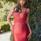 Juliet JT911A Fitted Hot Fix Cocktail Dress With Side Sheer Bodice