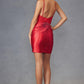 Juliet JT911A Fitted Hot Fix Cocktail Dress With Side Sheer Bodice