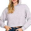 Zenana Drop Shoulder Ribbed Crop Hoodie - H GREY