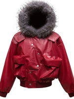 Men's Leather Bomber Jacket with Faux Fur Hood - Farnelli