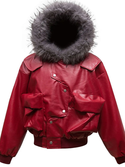 Men's Leather Bomber Jacket with Faux Fur Hood - Farnelli