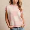 BiBi Checker With Stripes Pattern Sleeveless Sweater - BLUSH/IVORY