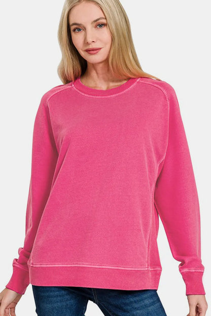 Zenana Full Size Pigment Dyed French Terry Sweatshirt - Farnelli