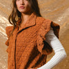 BiBi Quilting Knit Ruffle Sleeve Vest - RUST