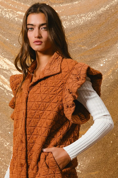 BiBi Quilting Knit Ruffle Sleeve Vest - Farnelli