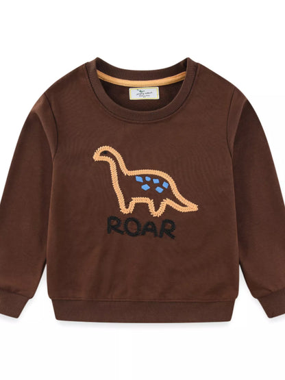 Children's Dinosaur Embroidered Crew Neck Sweatshirt - Farnelli