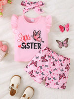 Children's Little Sister Butterfly Print Ruffle Trim Set - Farnelli