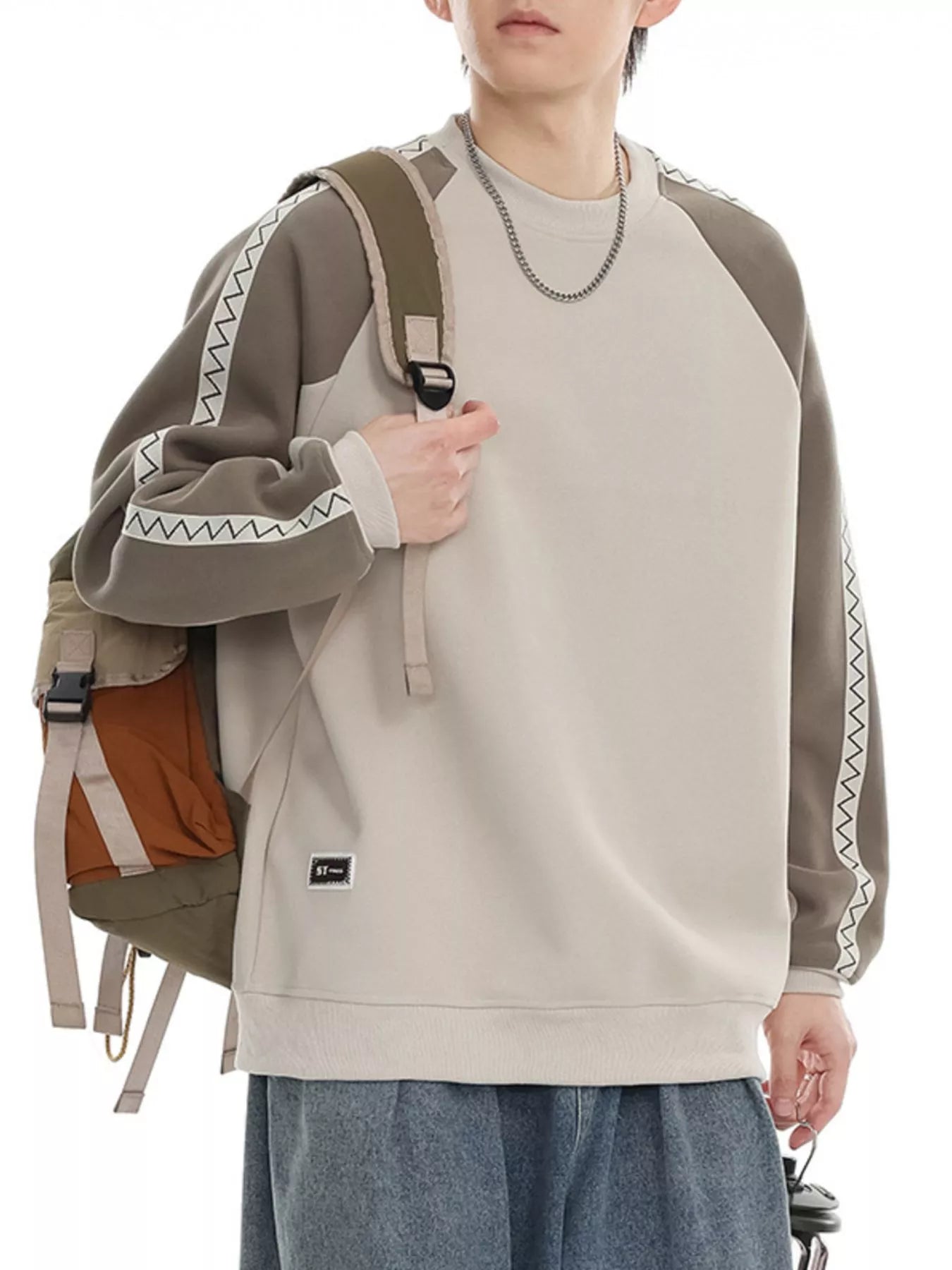 Men's Plus Size Contrast Raglan Sleeve Casual Sweatshirt - Farnelli