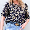And The Why Leopard Foil Printed Half Sleeve Summer Sweater - BLACK