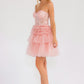 Juliet JT918A Dress Strapless Cocktail Leaf Lace Corset Bodice Ruffle Skirt