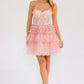 Juliet JT918A Dress Strapless Cocktail Leaf Lace Corset Bodice Ruffle Skirt