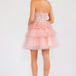 Juliet JT918A Dress Strapless Cocktail Leaf Lace Corset Bodice Ruffle Skirt
