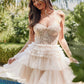 Juliet JT918A Dress Strapless Cocktail Leaf Lace Corset Bodice Ruffle Skirt