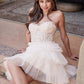 Juliet JT918A Dress Strapless Cocktail Leaf Lace Corset Bodice Ruffle Skirt