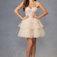 Juliet JT918A Dress Strapless Cocktail Leaf Lace Corset Bodice Ruffle Skirt