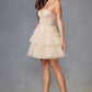 Juliet JT918A Dress Strapless Cocktail Leaf Lace Corset Bodice Ruffle Skirt