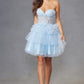 Juliet JT918A Dress Strapless Cocktail Leaf Lace Corset Bodice Ruffle Skirt