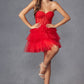 Juliet JT918A Dress Strapless Cocktail Leaf Lace Corset Bodice Ruffle Skirt