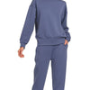 Zenana Scuba Crewneck Pullover & Joggers 2 Pieces Set - BLUE INDIGO