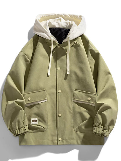 Men's Plus Size Two-Tone Hooded Button-Up Jacket - Farnelli