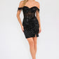 Juliet JT919L Dress Fitted Off Shoulder Sequin Sweetheart Bodice