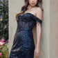 Juliet JT919L Dress Fitted Off Shoulder Sequin Sweetheart Bodice