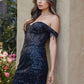Juliet JT919L Dress Fitted Off Shoulder Sequin Sweetheart Bodice