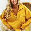 BiBi Flap Pockets Fleece Collared Sweatshirt - HONEY MUSTARD
