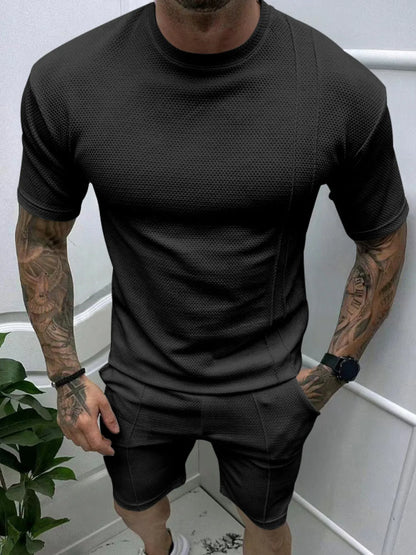 Men's Full Size Round Neck Tee and Shorts Set Plus Size - Farnelli