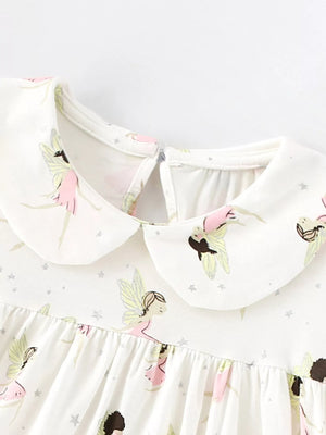 Children's Fairy Print Peter Pan Collar Puff Sleeve Dress - Farnelli