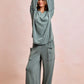 BiBi Two Tone Cord Rib Contrast Stitching V-Neck Top and Pants Set - Farnelli