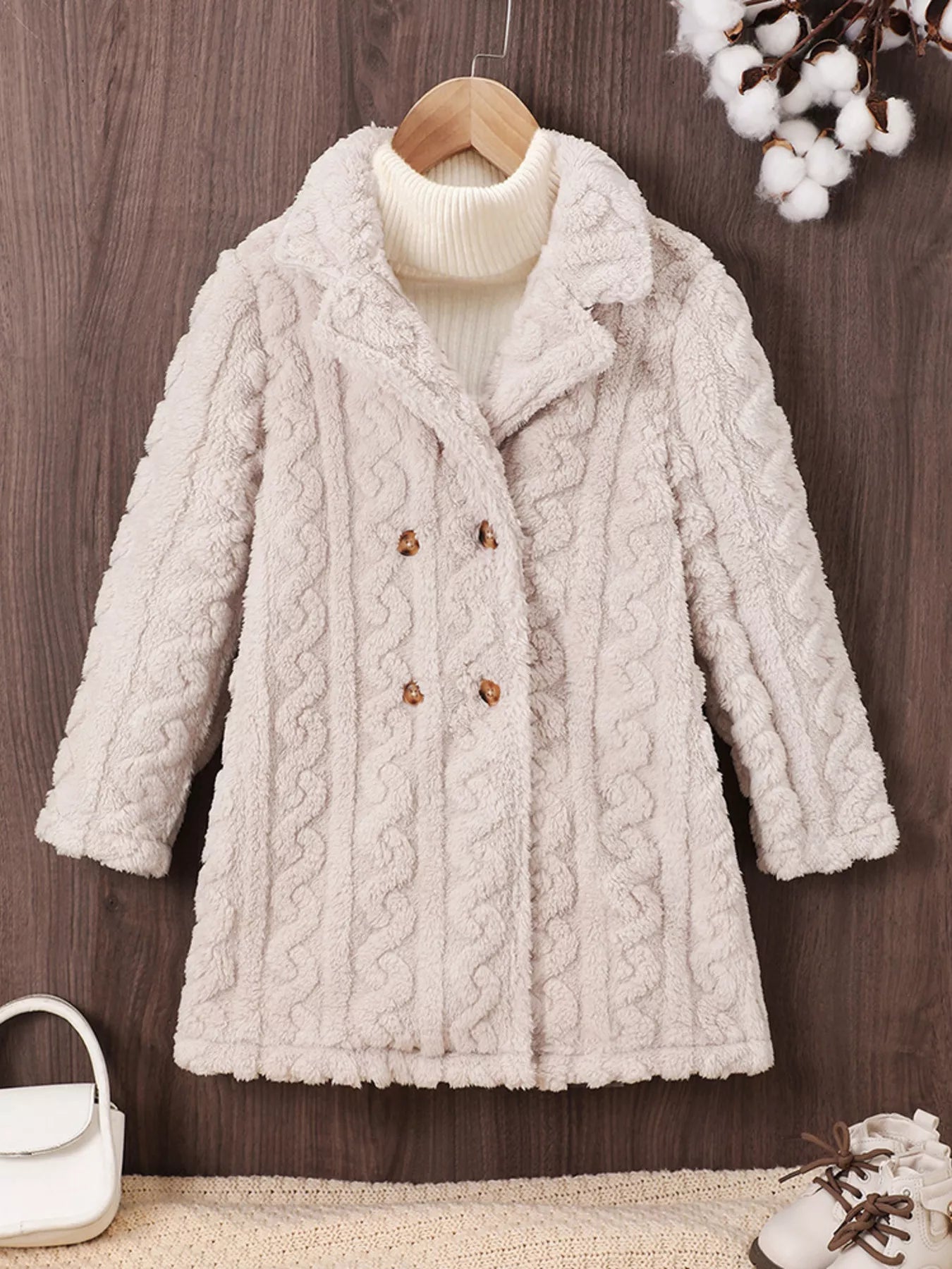 Children's Cozy Textured Double-Breasted Outerwear - Farnelli