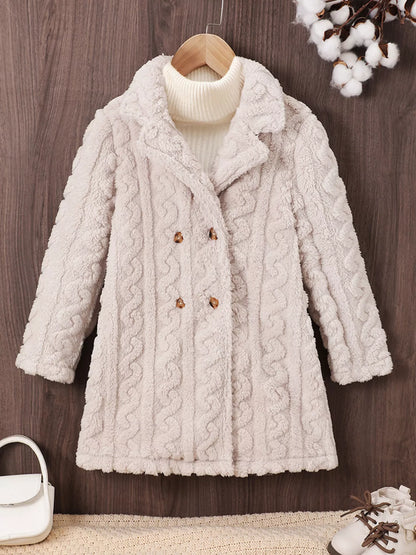 Children's Cozy Textured Double-Breasted Outerwear - Farnelli