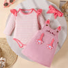 Children's Ruffled Trim Bodysuit and Dress Set with Headband - Pink